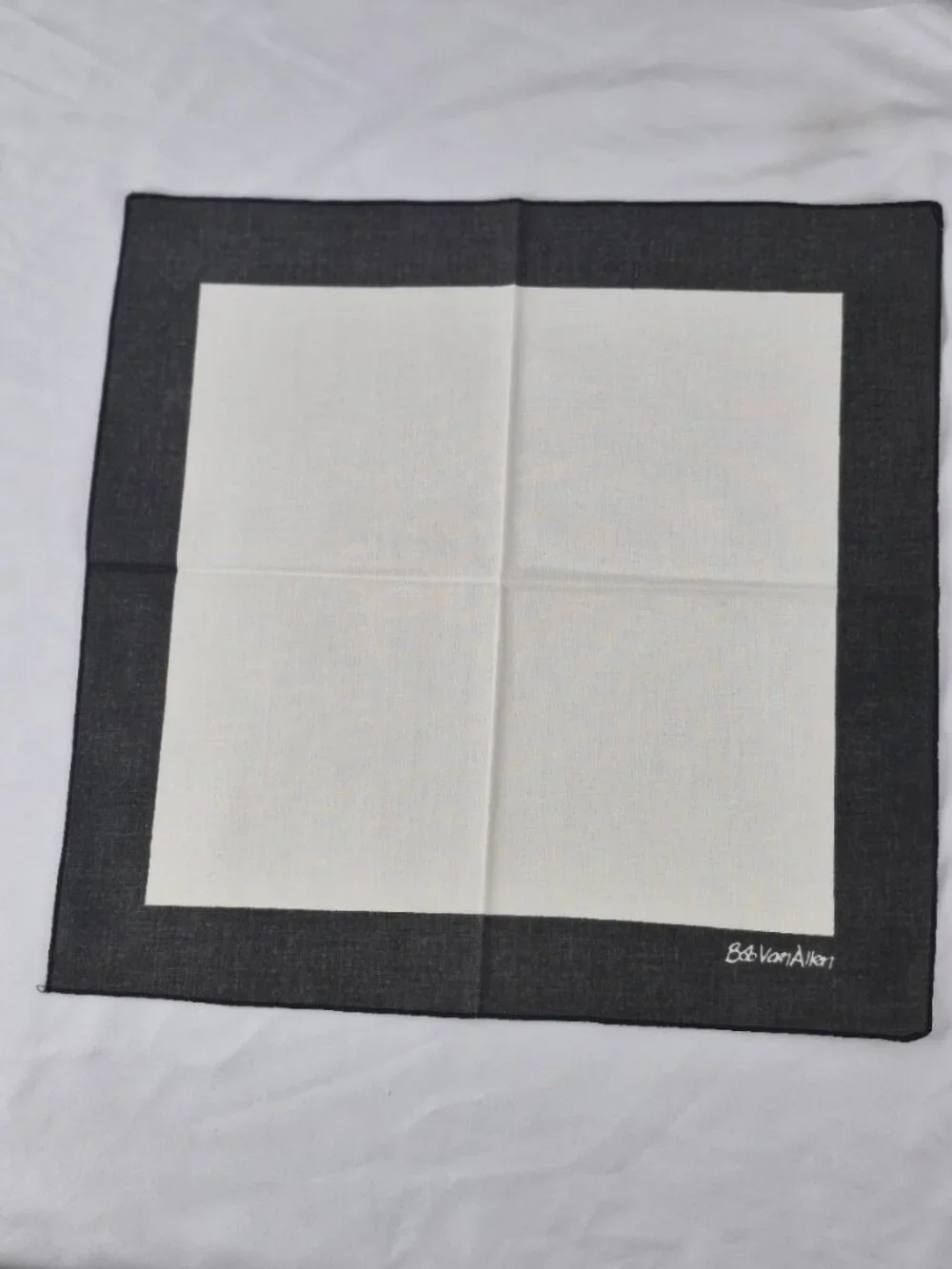 Vintage Bob Allen Napkins Charcoal Boarder & Cream Center Linen Signed Set of 8